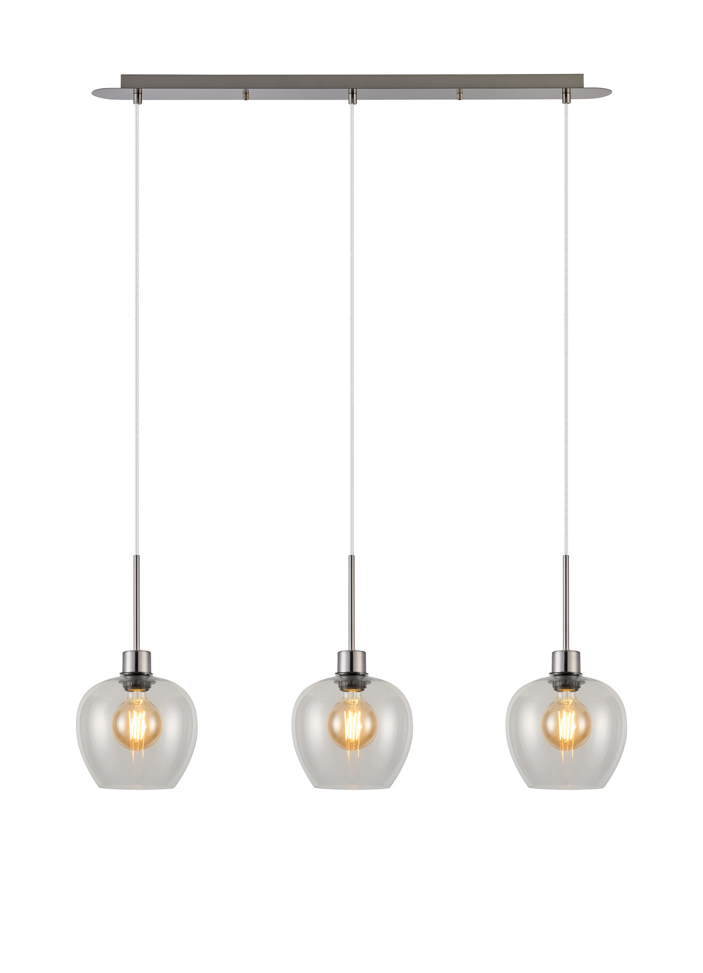 DK1398  Lori Linear Pendant, 3 Light Adjustable E27, Satin Nickel/Clear Wine Shades
